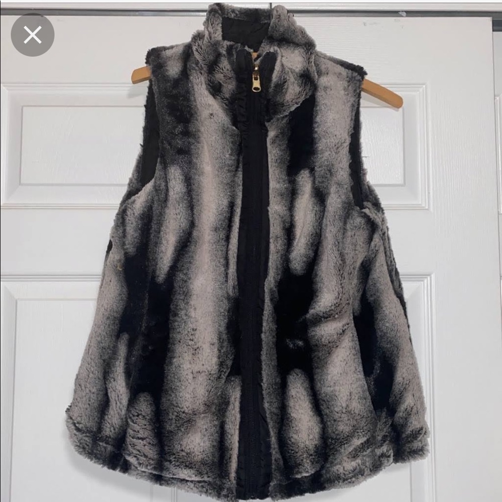 Reversible black faux fur vest